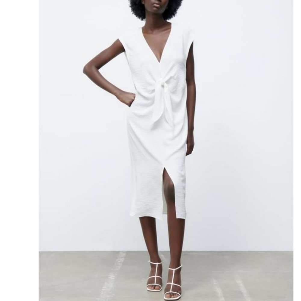 Zara white knotted fluid dress, NWT, S